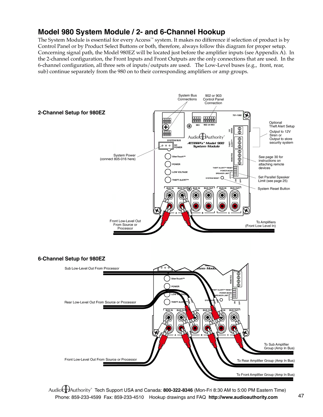 Audio Authority Car Audio System Model 980 System Module / 2- and 6-Channel Hookup, Channel Setup for 980EZ 