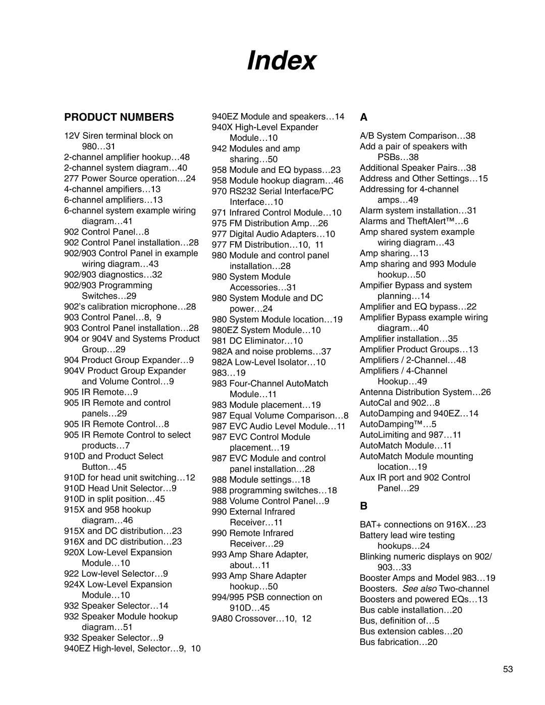 Audio Authority Car Audio System installation manual Index 