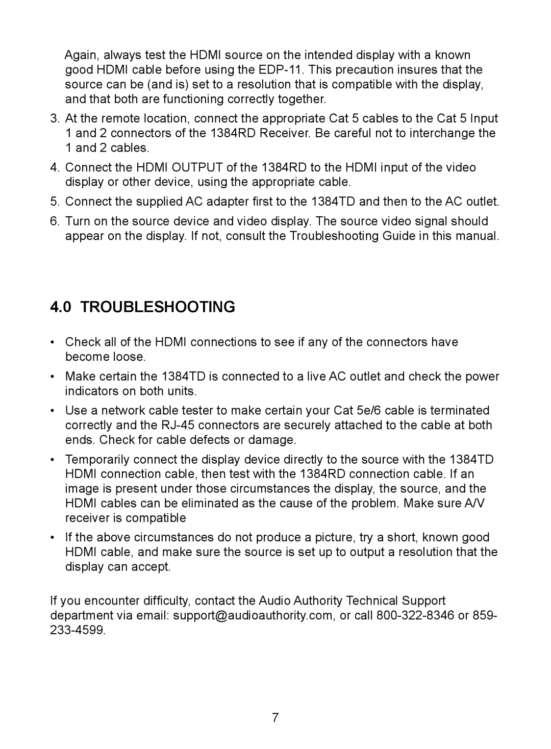 Audio Authority EDP-11 user manual Troubleshooting 