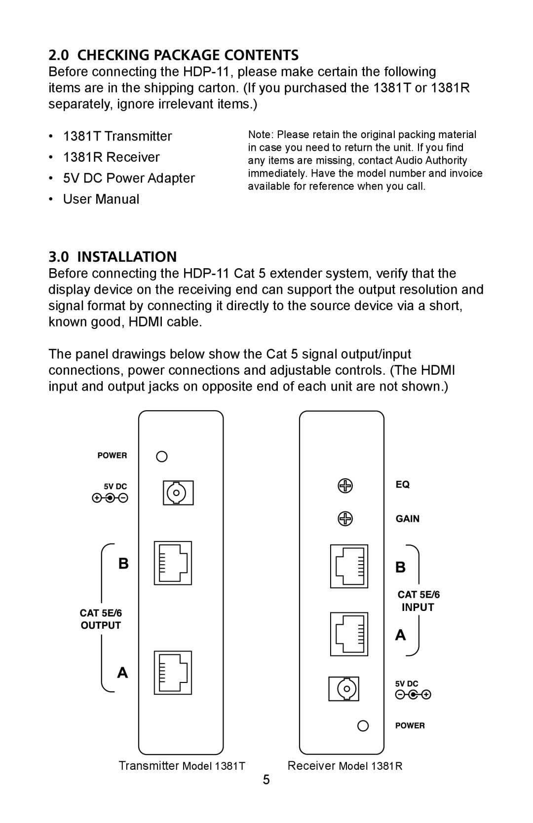 Audio Authority HDP-11 user manual Checking Package Contents, Installation 