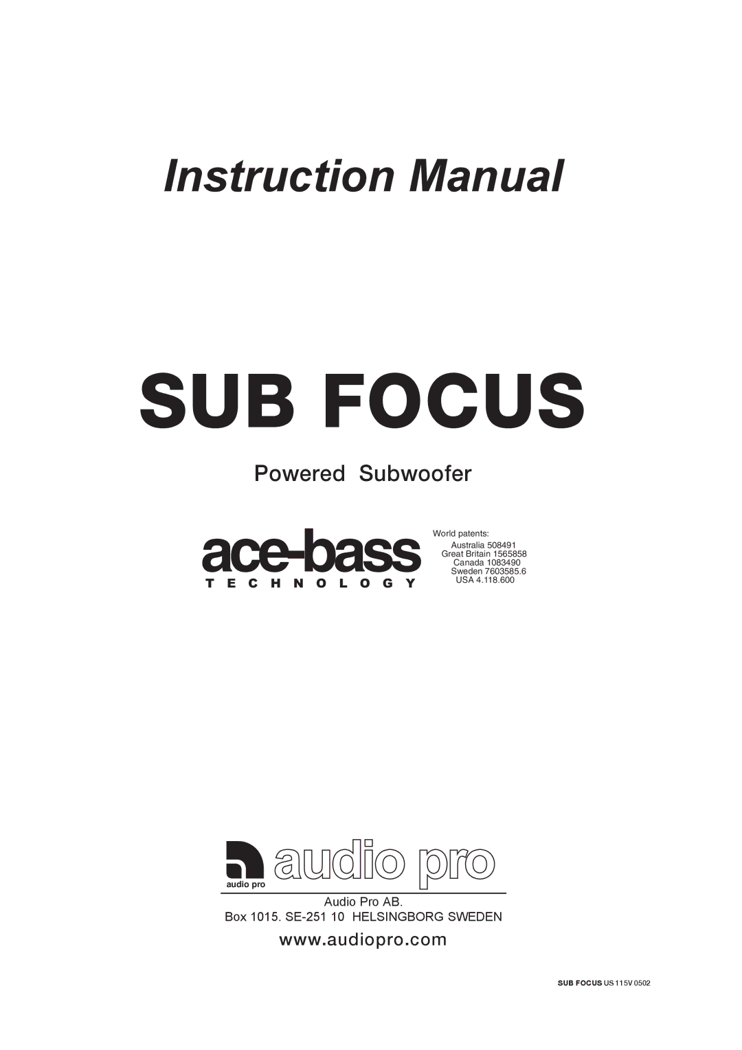 Audio Pro 115V 0502 instruction manual SUB Focus 