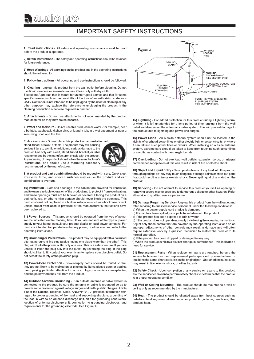 Audio Pro 115V 0502 instruction manual Important Safety Instructions 