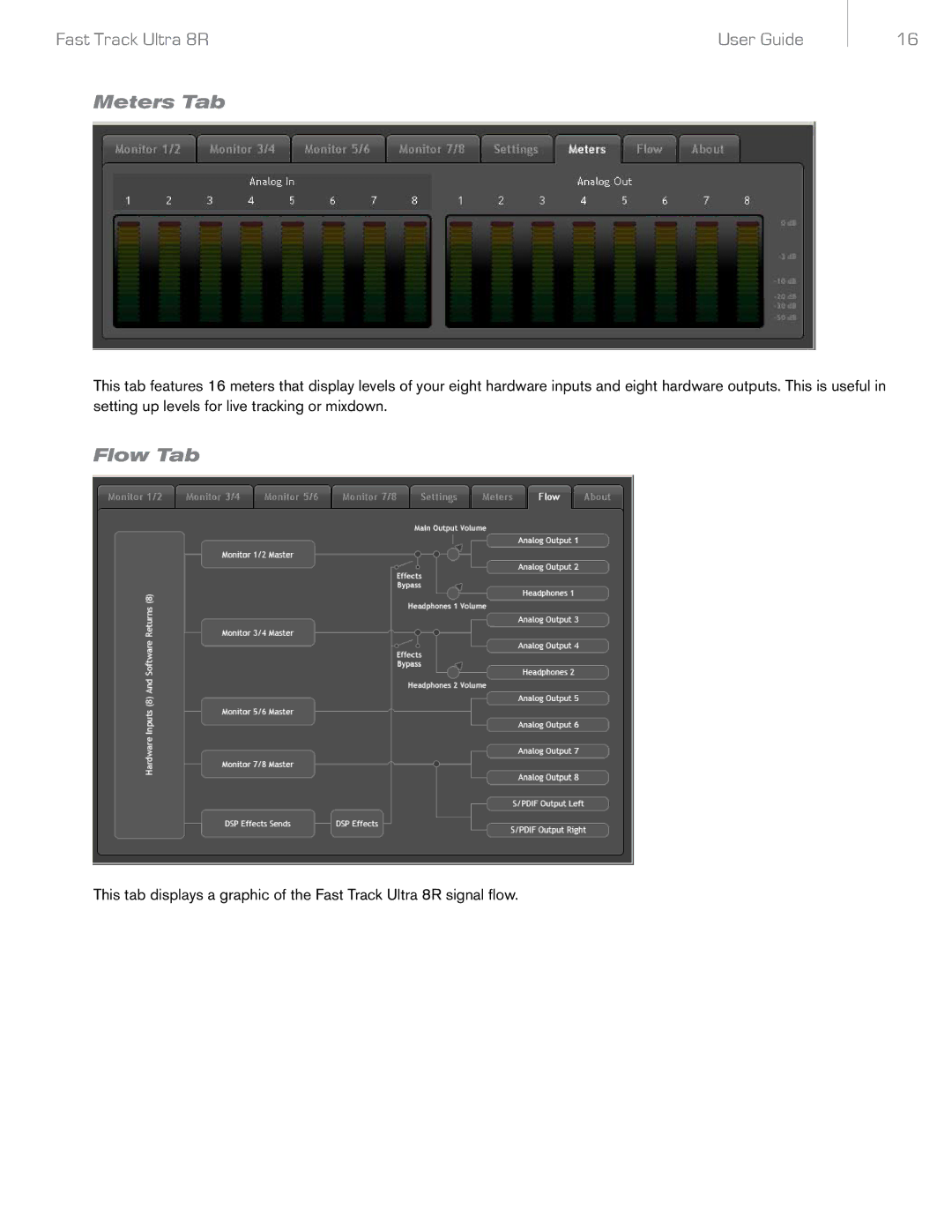 Audio Pro 8R manual Meters Tab, Flow Tab 