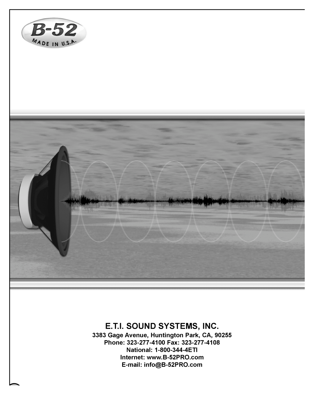 Audio Pro SP-18 manual E.T.I. Sound Systems, Inc, Gage Avenue, Huntington Park, CA 