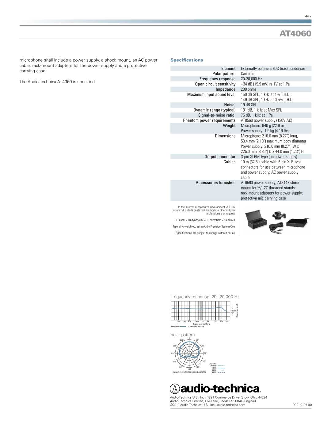 Audio-Technica AT 4060 manual Specifications 