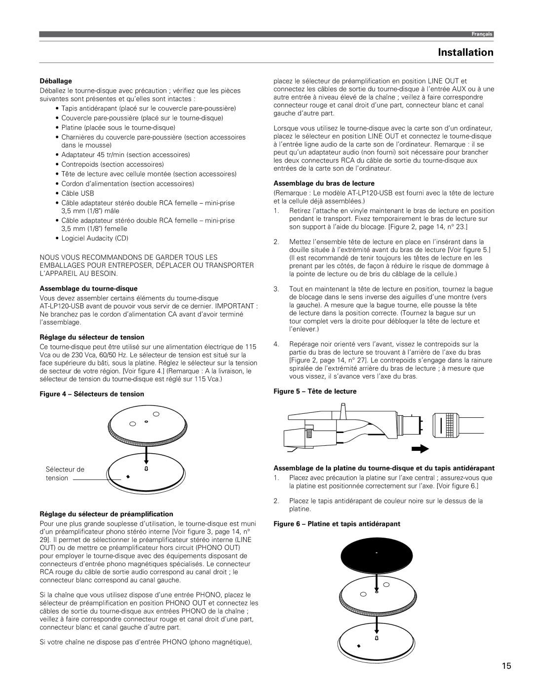 Audio-Technica AT-LP120-USB manual Installation 