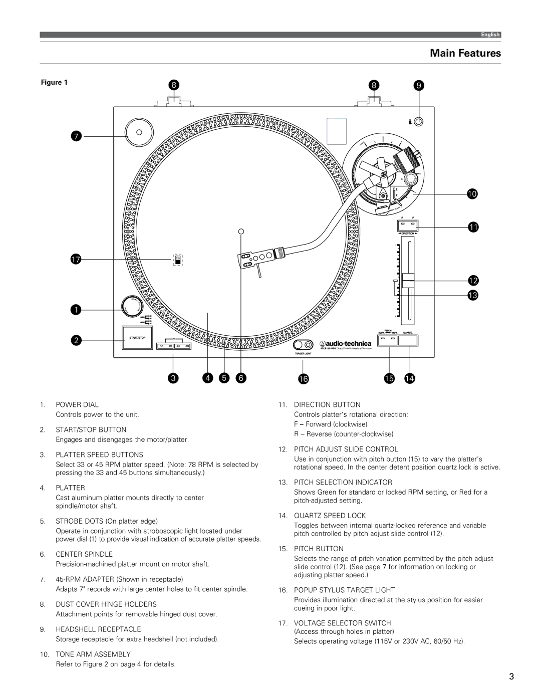 Audio-Technica AT-LP120-USB manual Main Features 