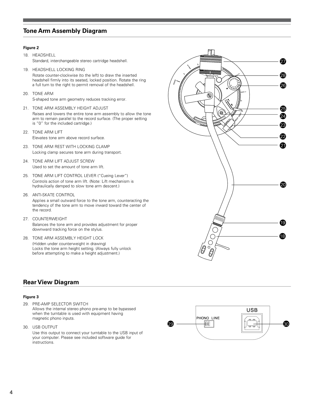 Audio-Technica AT-LP120-USB manual Tone Arm Assembly Diagram, Rear View Diagram 