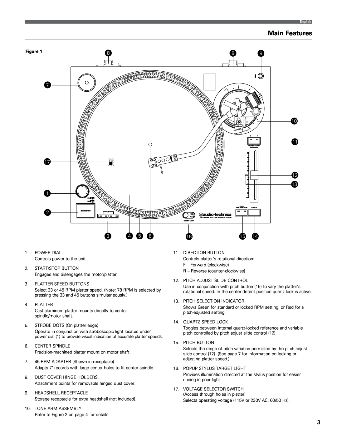 Audio-Technica AT-LP120-USB manual Main Features 
