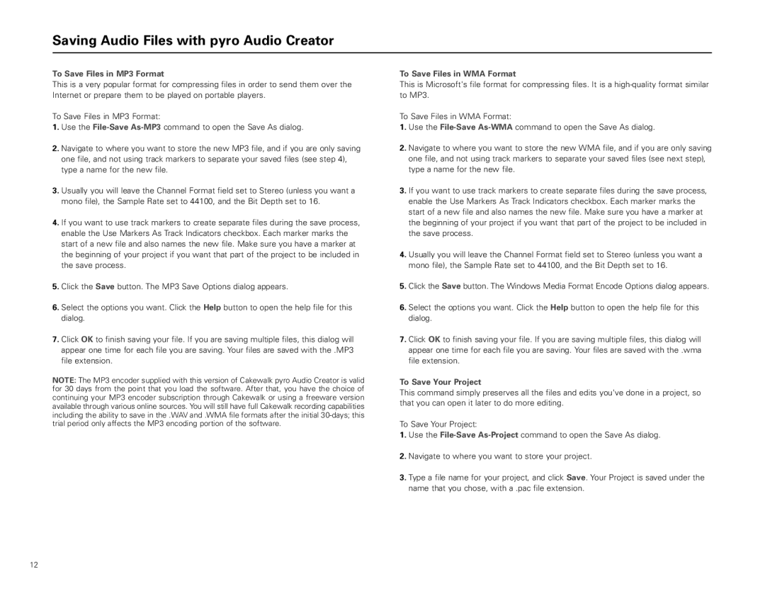 Audio-Technica AT-LP2D-USB manual To Save Files in MP3 Format, To Save Files in WMA Format, To Save Your Project 