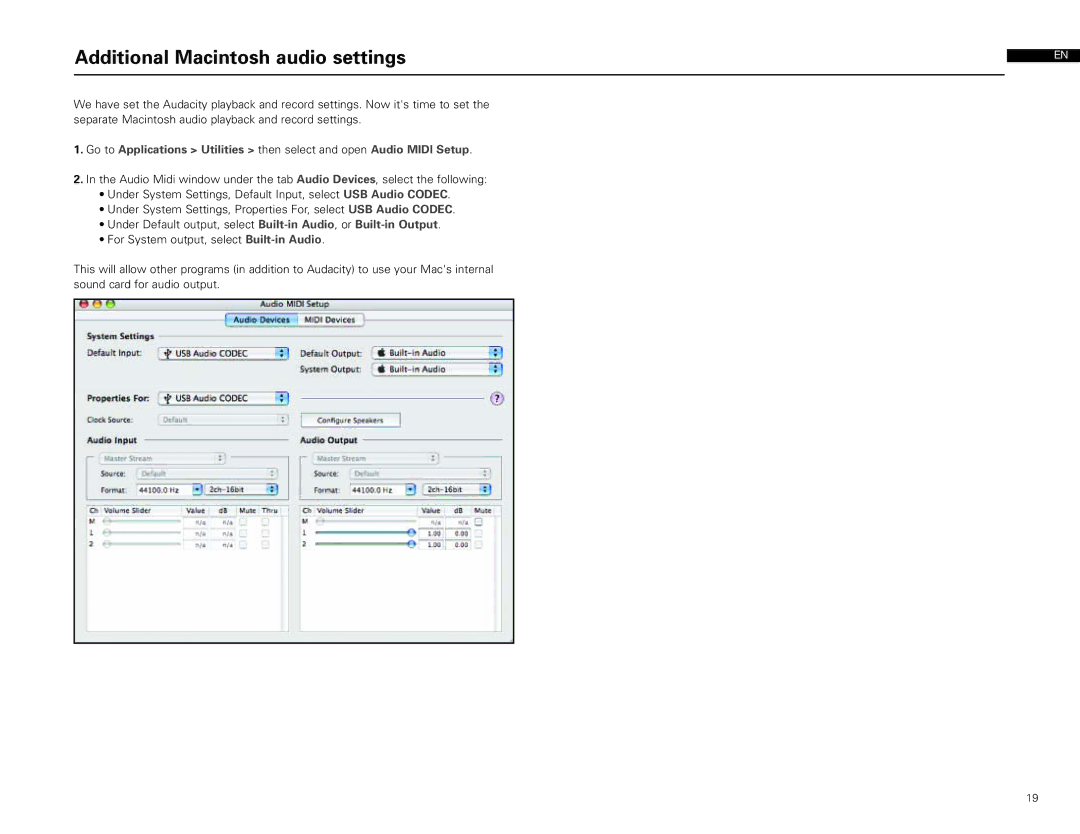 Audio-Technica AT-LP2D-USB manual Additional Macintosh audio settings 