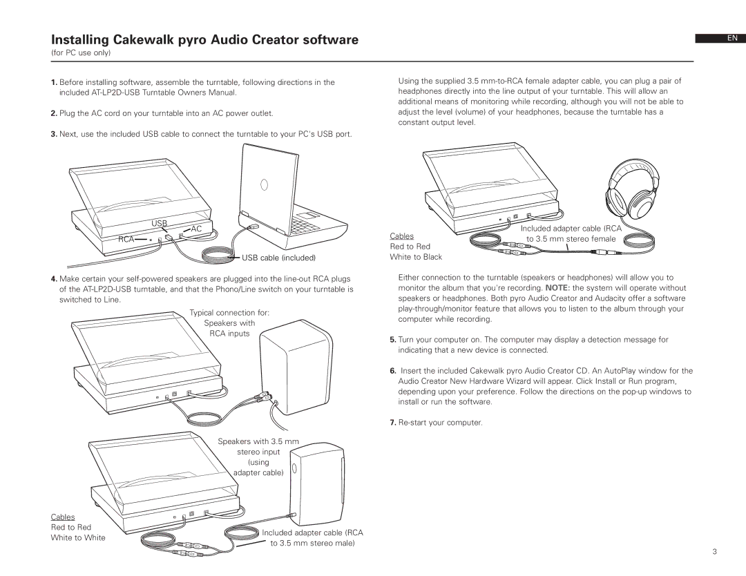 Audio-Technica AT-LP2D-USB manual Installing Cakewalk pyro Audio Creator software 