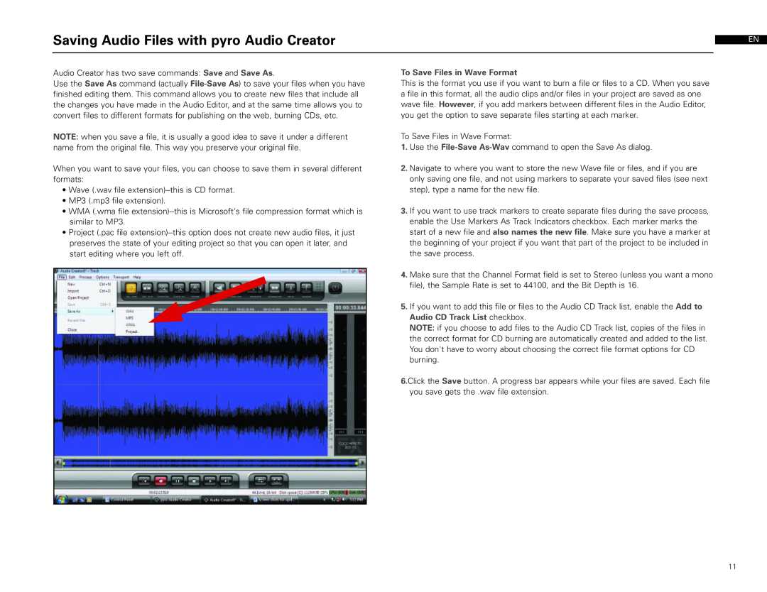 Audio-Technica AT-LP2D-USB manual Saving Audio Files with pyro Audio Creator, To Save Files in Wave Format 