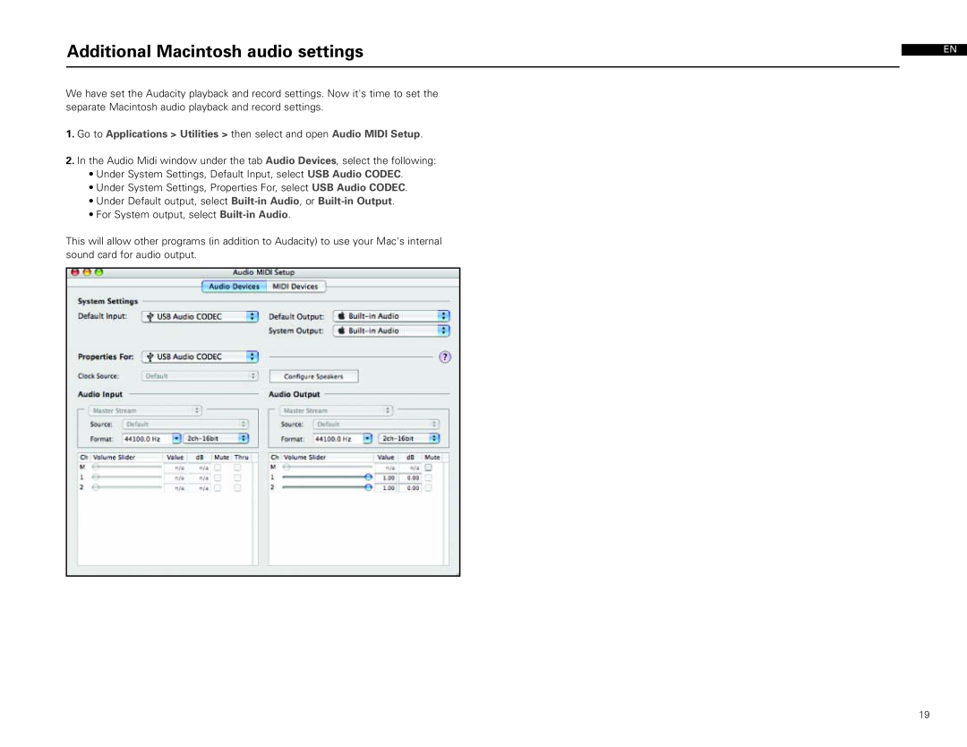 Audio-Technica AT-LP2D-USB manual Additional Macintosh audio settings 