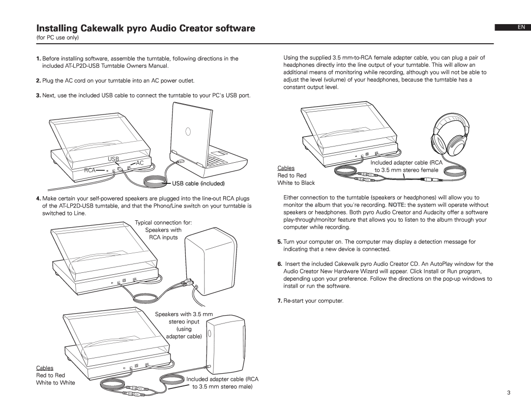 Audio-Technica AT-LP2D-USB manual Installing Cakewalk pyro Audio Creator software, for PC use only 