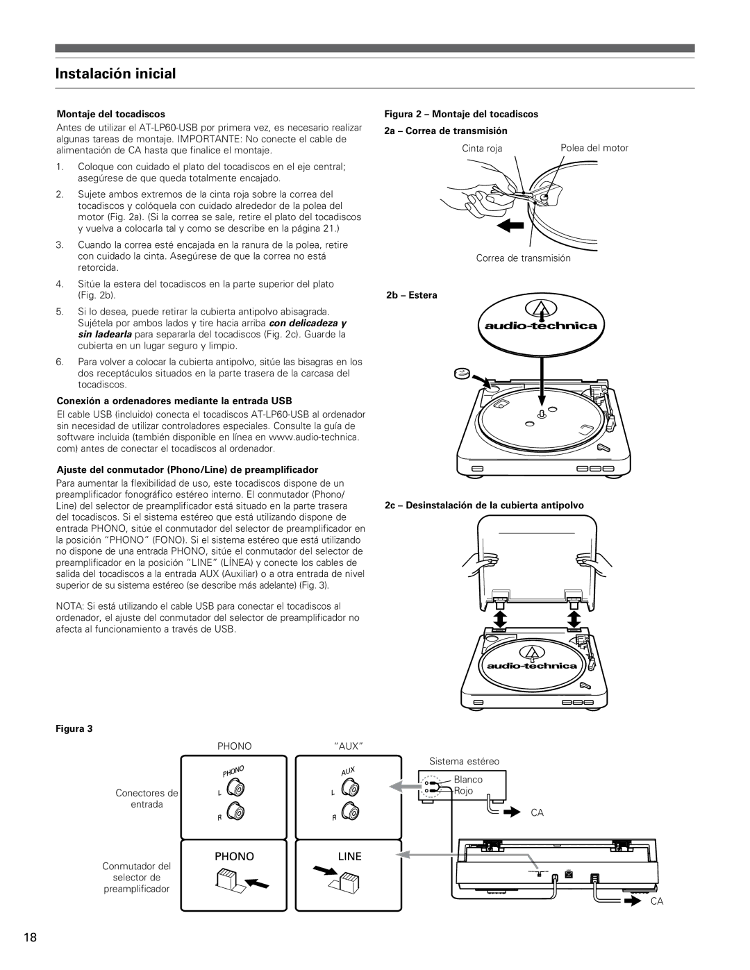 Audio-Technica AT-LP60-USB manual Instalación inicial, Montaje del tocadiscos 