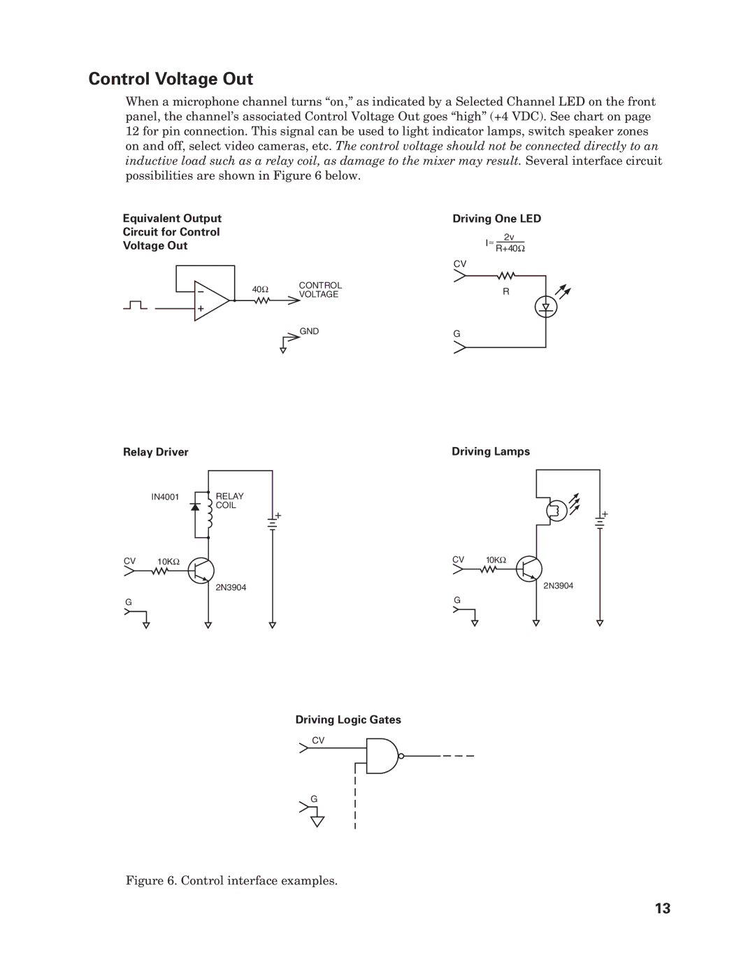 Audio-Technica AT-MX351 manual Control Voltage Out, Control interface examples 