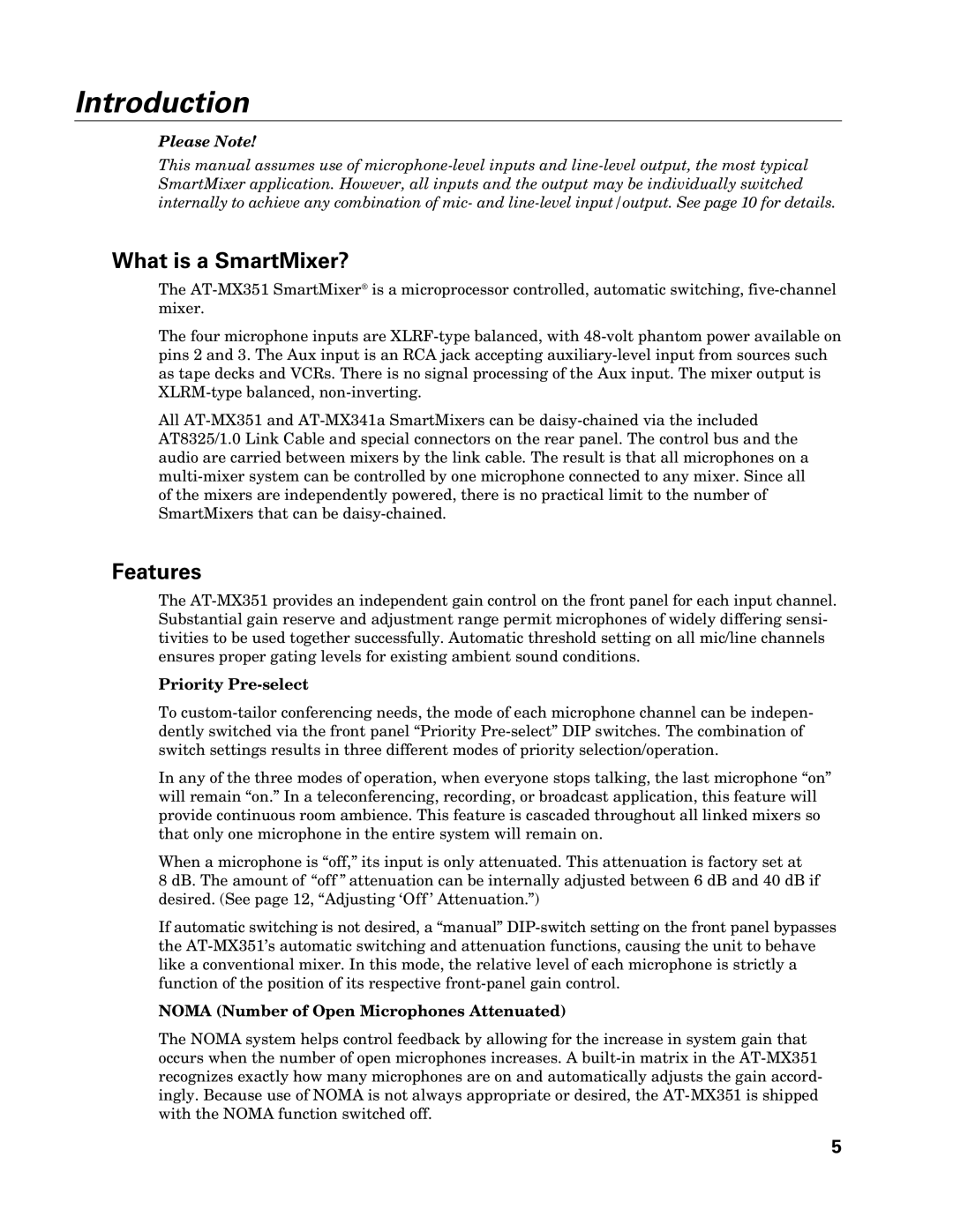 Audio-Technica AT-MX351 manual Introduction, What is a SmartMixer?, Features, Priority Pre-select 