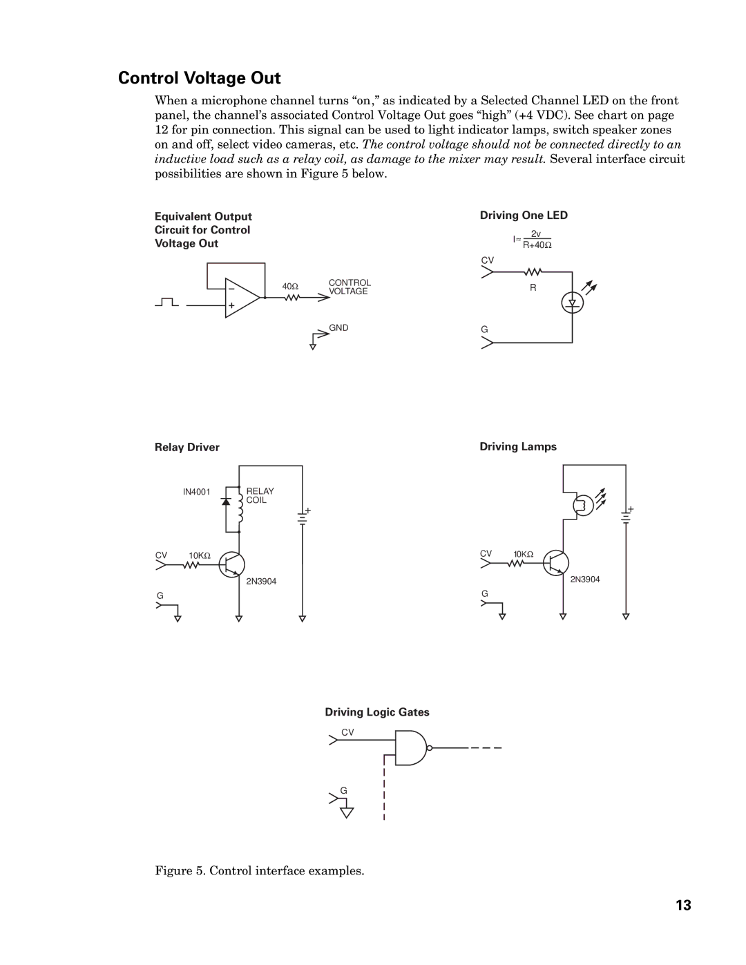 Audio-Technica AT-MX351 manual Control Voltage Out, Control interface examples 