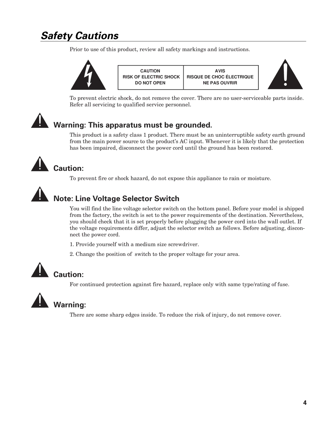 Audio-Technica AT-MX351 manual Safety Cautions 