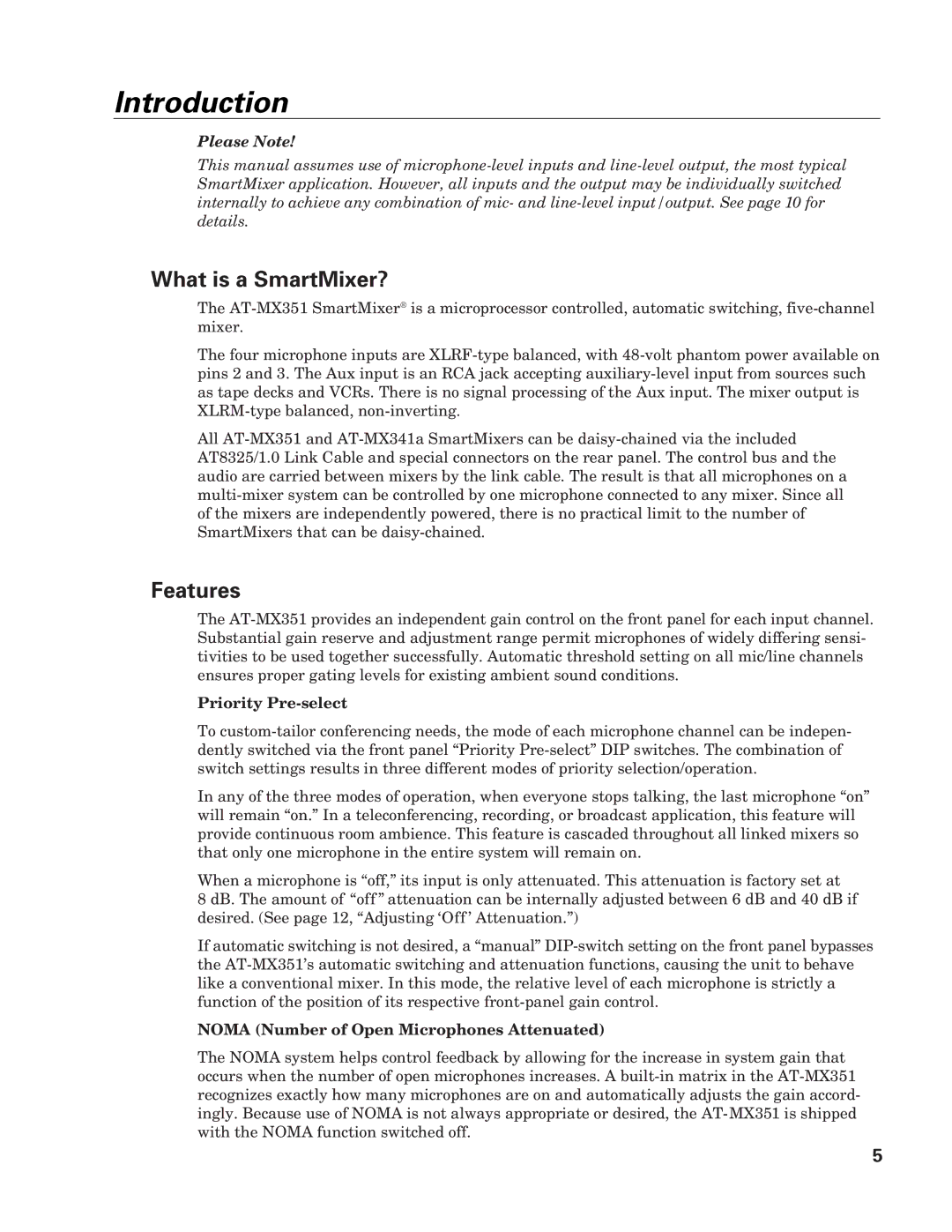 Audio-Technica AT-MX351 manual Introduction, What is a SmartMixer?, Features, Priority Pre-select 