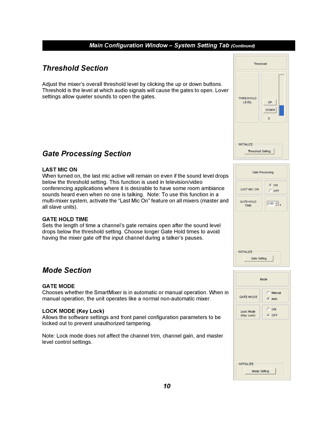 Audio-Technica AT-MX381 software manual Threshold Section, Gate Processing Section, Mode Section 