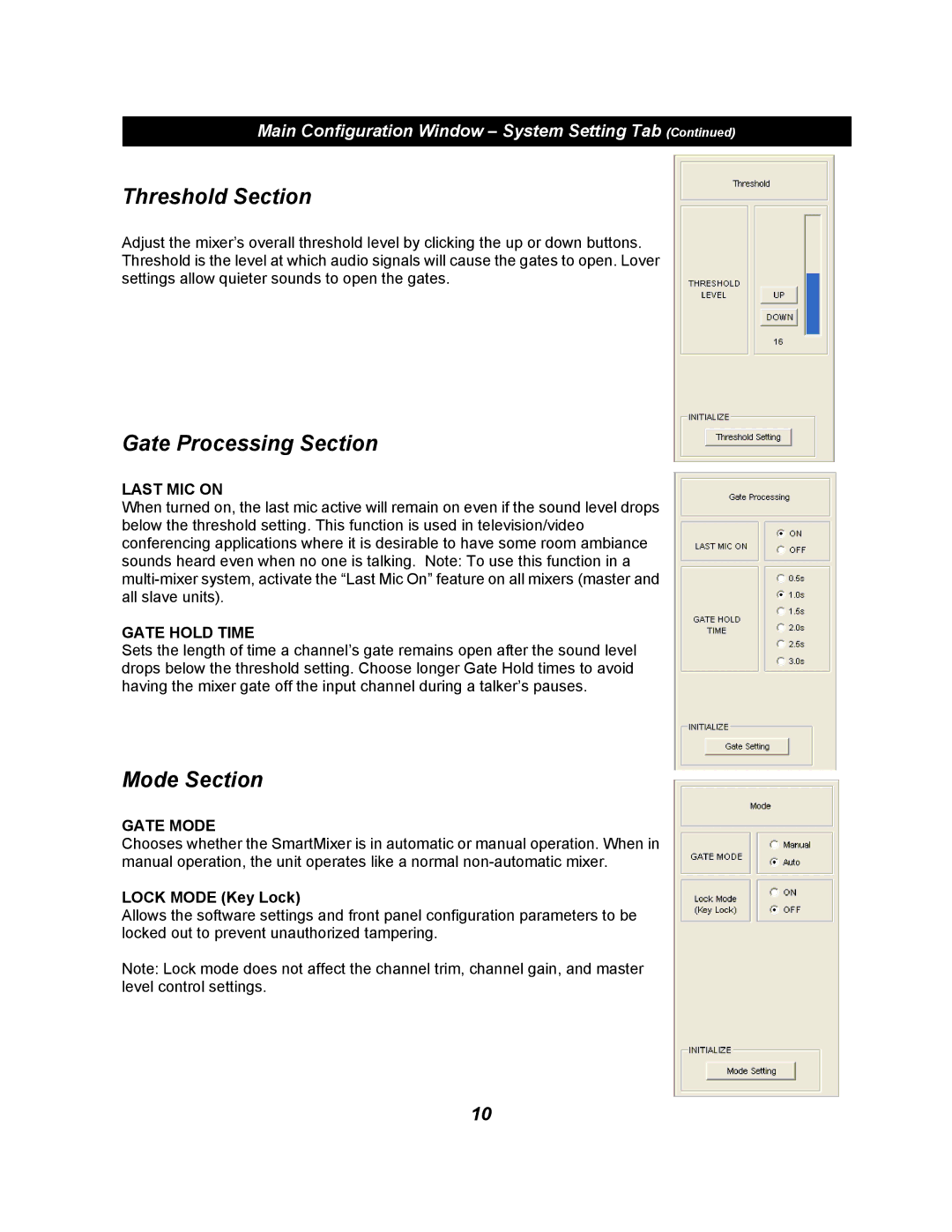 Audio-Technica AT-MX381 software manual Threshold Section, Gate Processing Section, Mode Section 