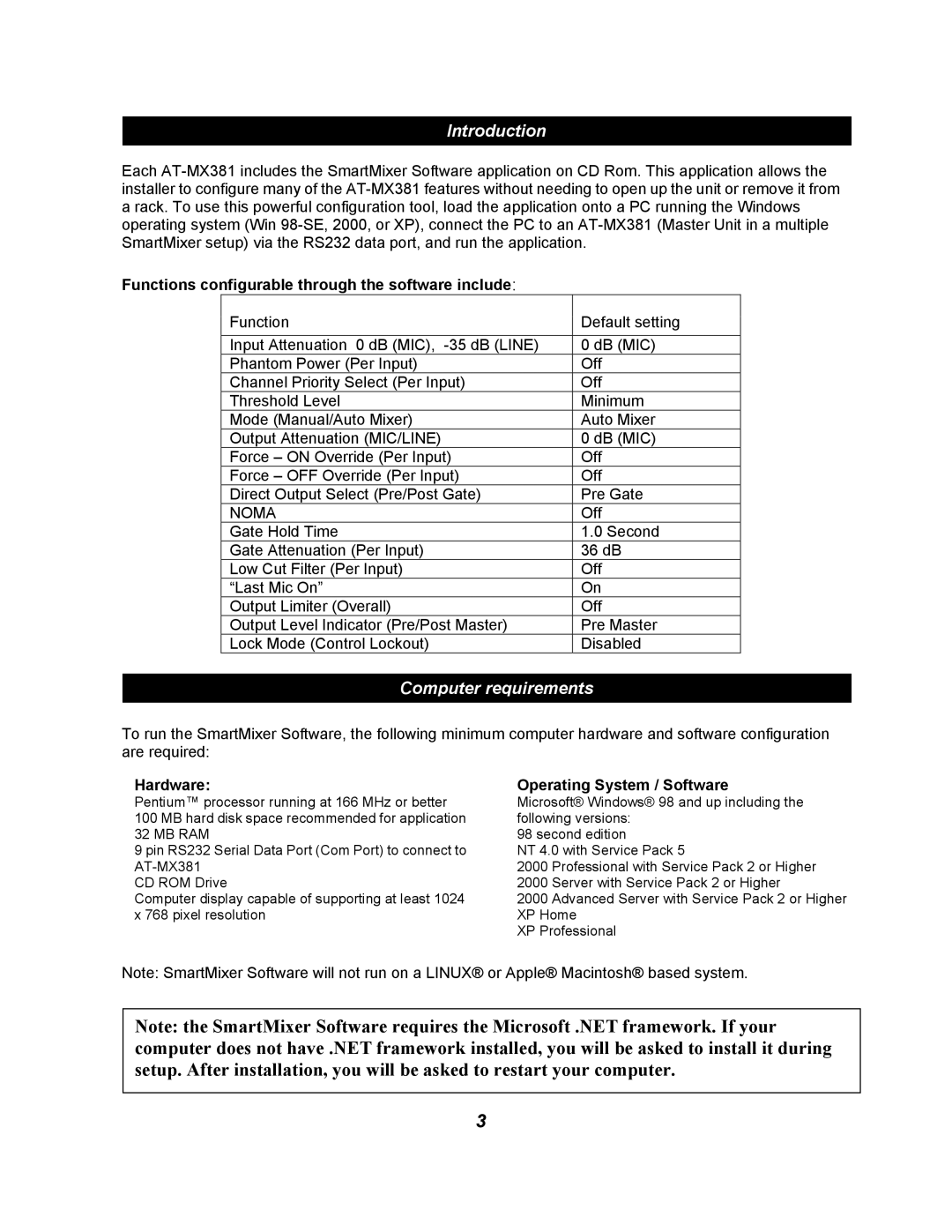 Audio-Technica AT-MX381 software manual Introduction, Computer requirements 