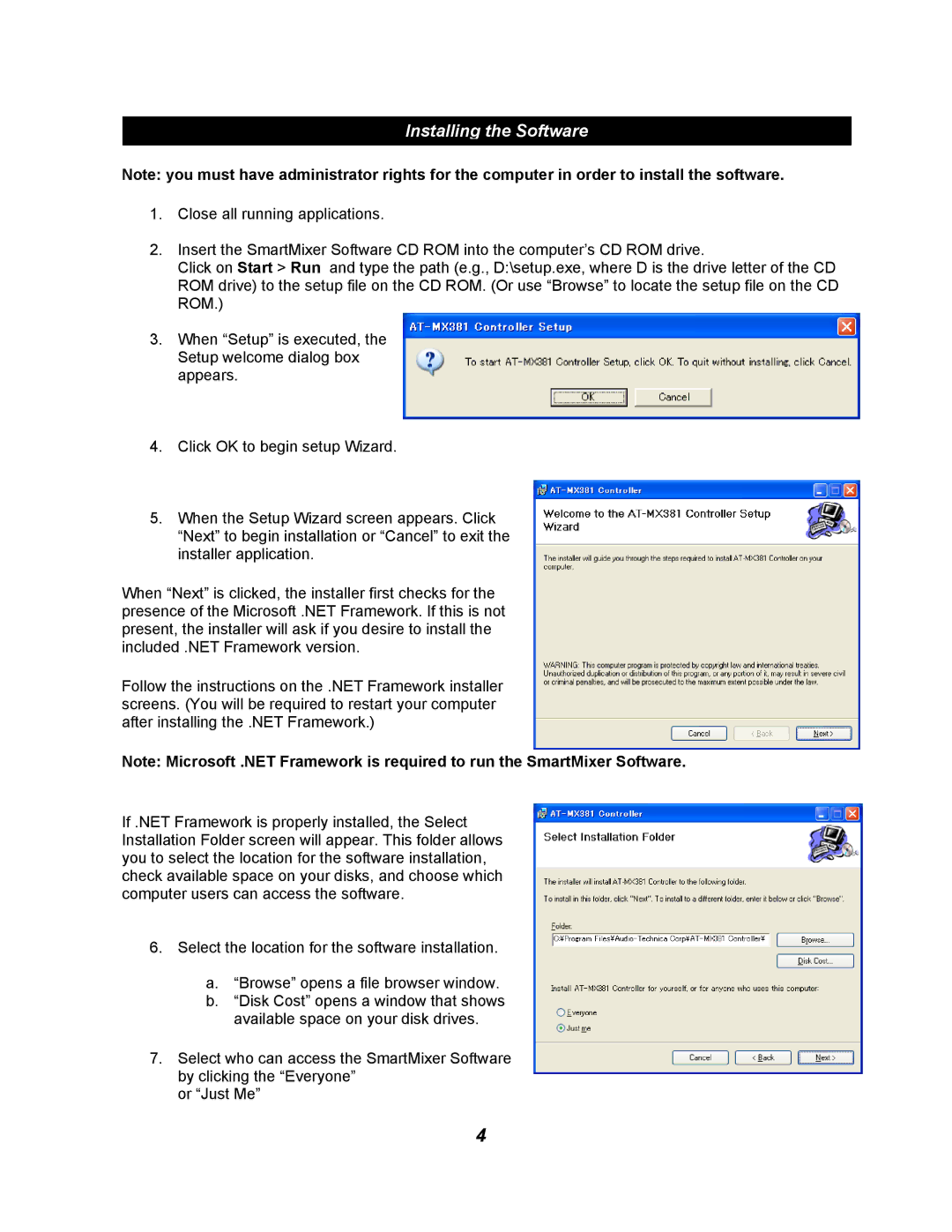 Audio-Technica AT-MX381 software manual Installing the Software 