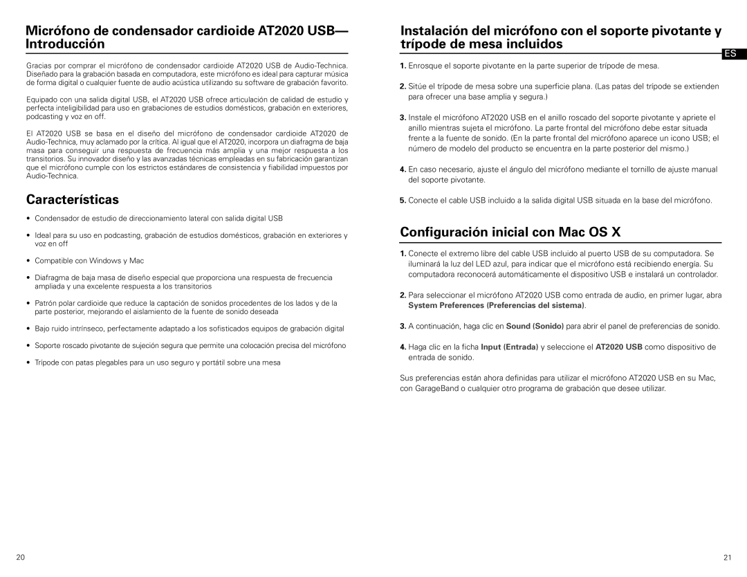 Audio-Technica at2020 usb manual Micrófono de condensador cardioide AT2020 USB- Introducción, Características 