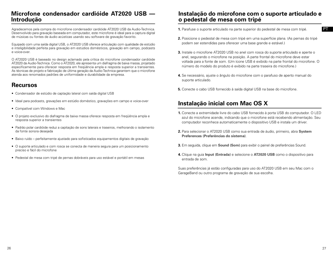Audio-Technica at2020 usb Microfone condensador cardióide AT2020 USB Introdução, Recursos, Instalação inicial com Mac OS 
