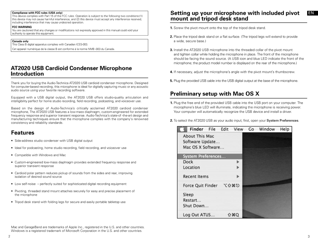 Audio-Technica at2020 usb AT2020 USB Cardioid Condenser Microphone Introduction, Features, Preliminary setup with Mac OS 