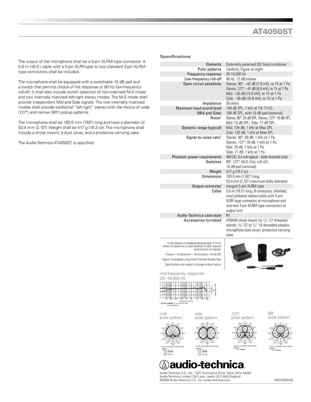 Audio-Technica AT4050ST manual Specifications 