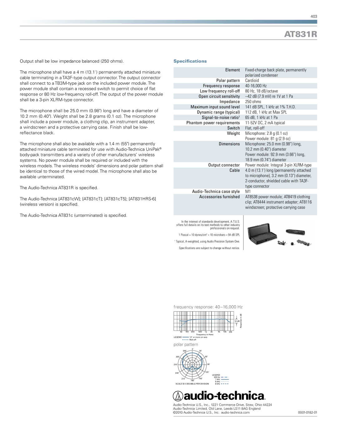 Audio-Technica AT831R dimensions Specifications 