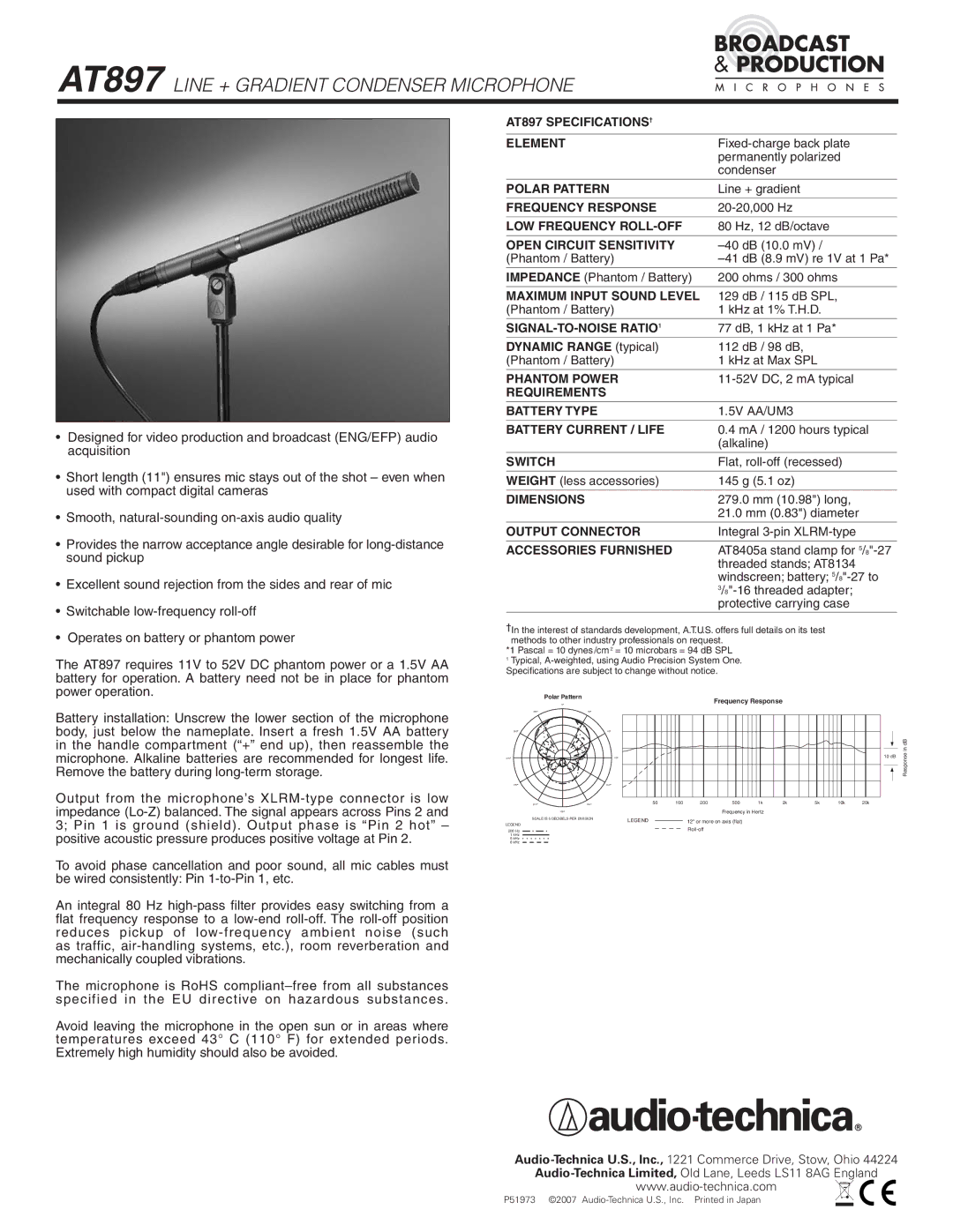 Audio-Technica specifications AT897 Line + Gradient Condenser Microphone 