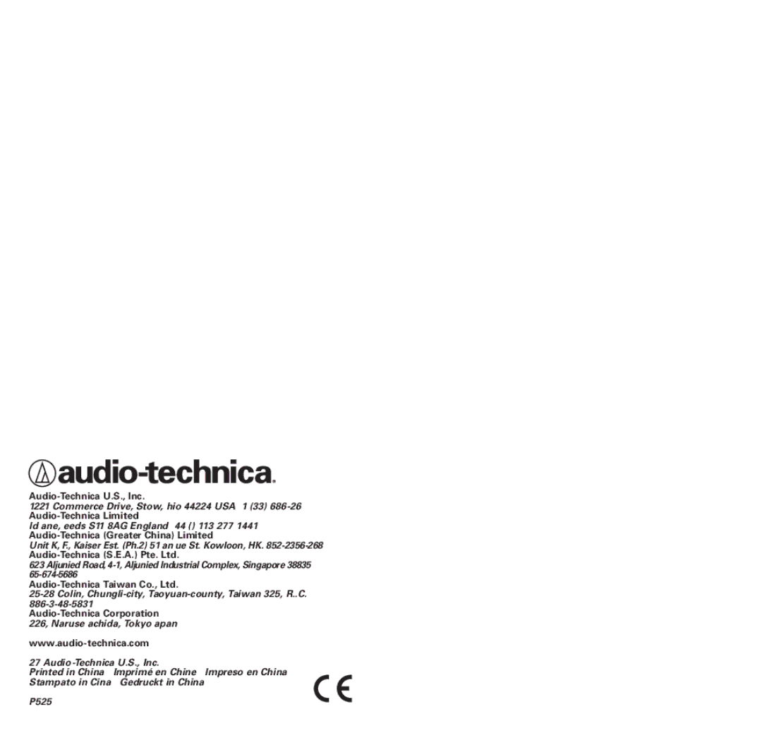 Audio-Technica ATH-ANC3 manual Audio-Technica U.S., Inc, Audio-Technica Limited, Audio-Technica Greater China Limited 