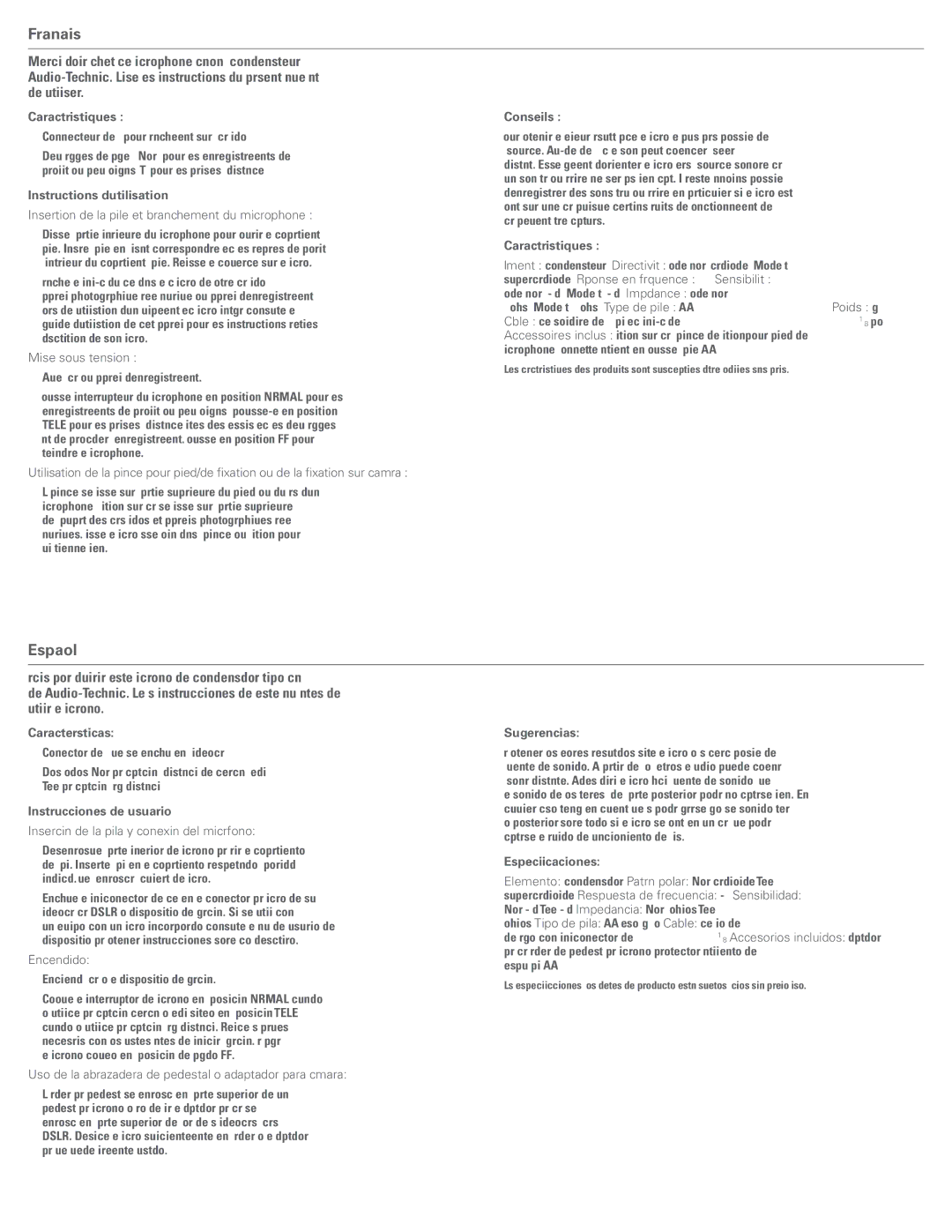 Audio-Technica ATR6550 Caractéristiques, Instructions d’utilisation, Conseils, Características, Instrucciones de usuario 