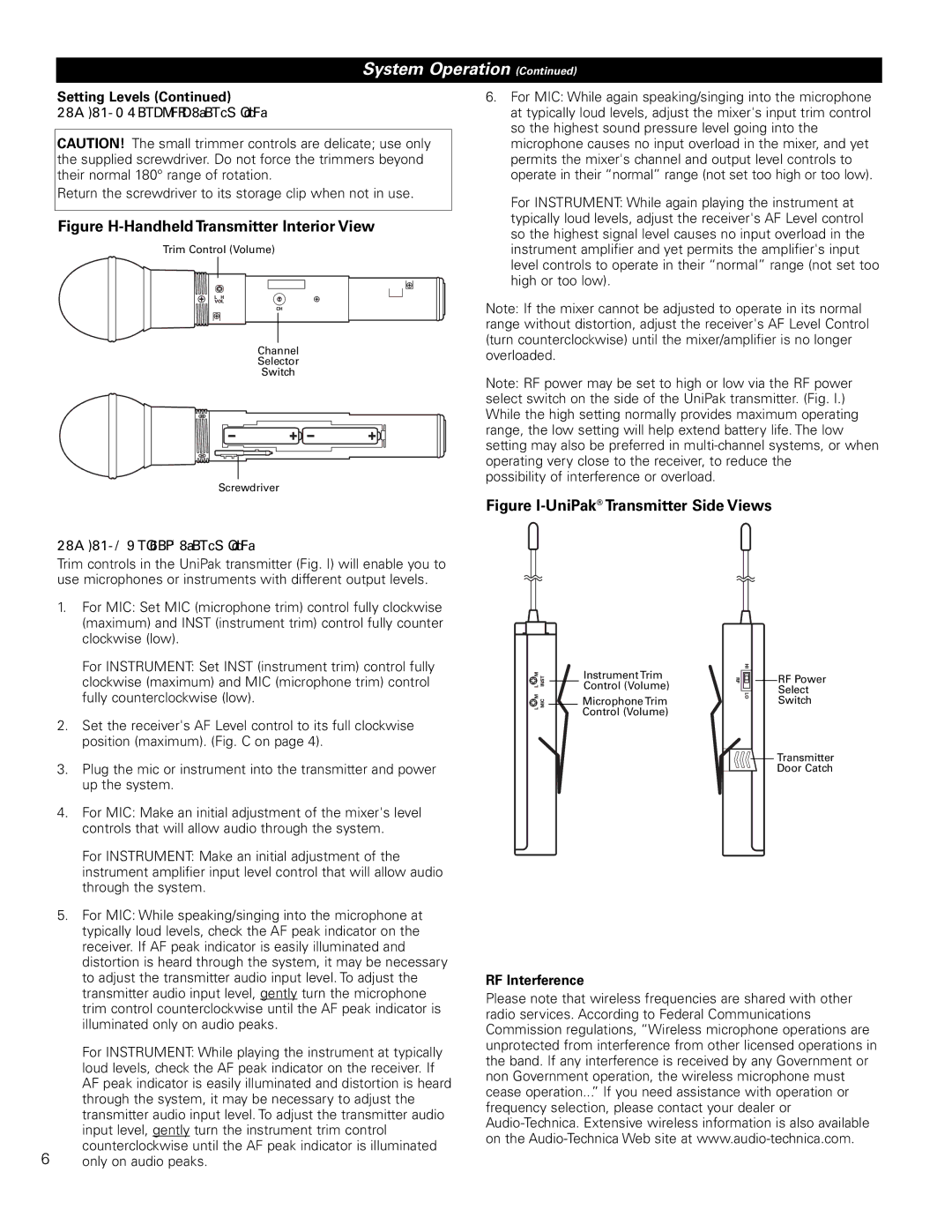 Audio-Technica ATW-702, ATW-701/H, ATW-701/G Return the screwdriver to its storage clip when not in use, RF Interference 