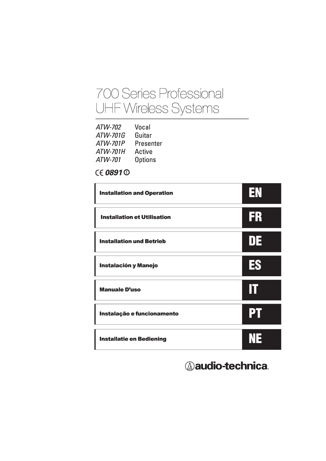 Audio-Technica ATW-701P manual Series Professional UHF Wireless Systems, 0891, ATW-701 Options, En Fr De Es It Pt Ne 