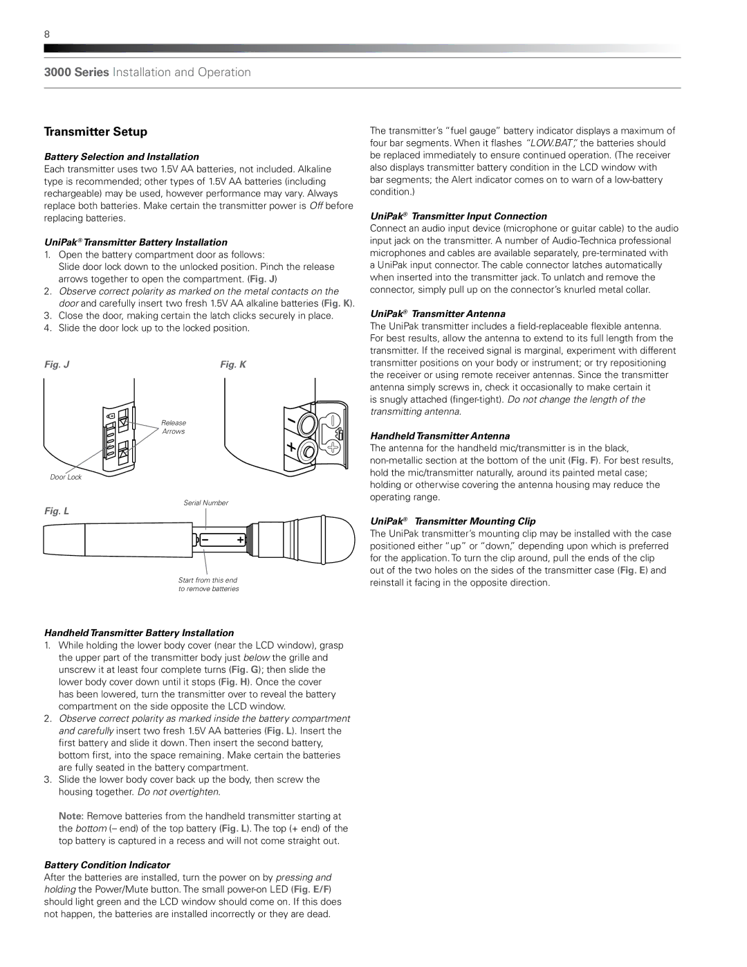 Audio-Technica ATW-R3100b manual Transmitter Setup 