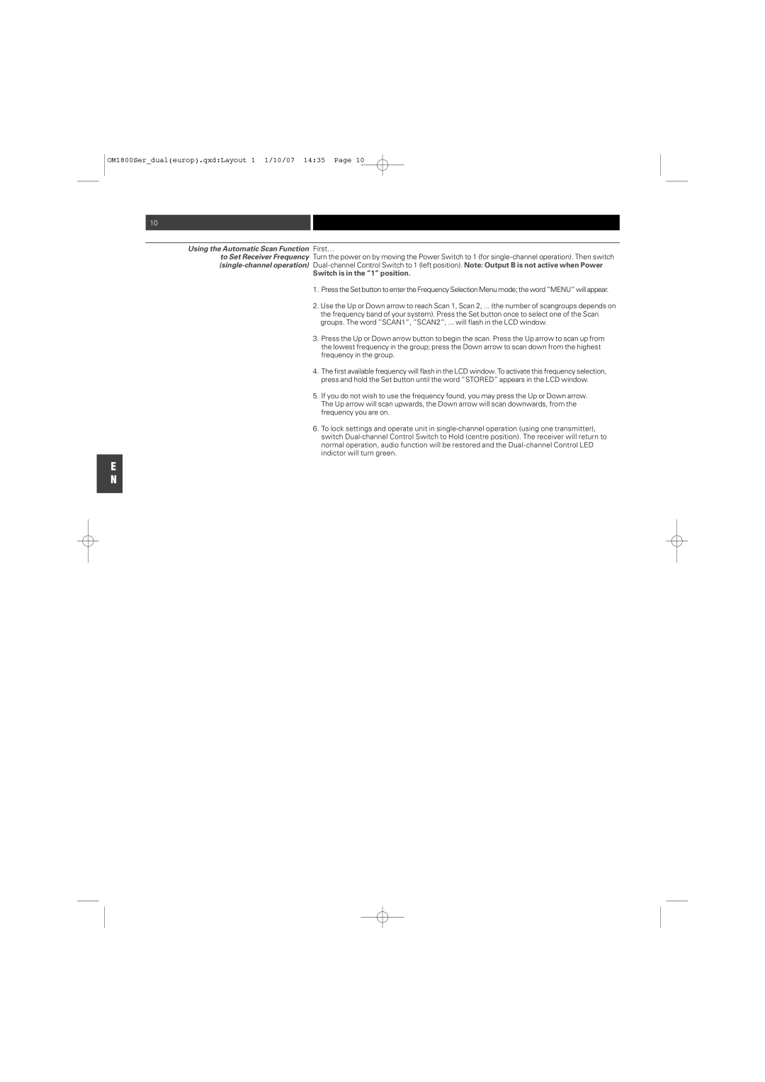 Audio-Technica ATW-T1820 manual Switch is in the 1 position 