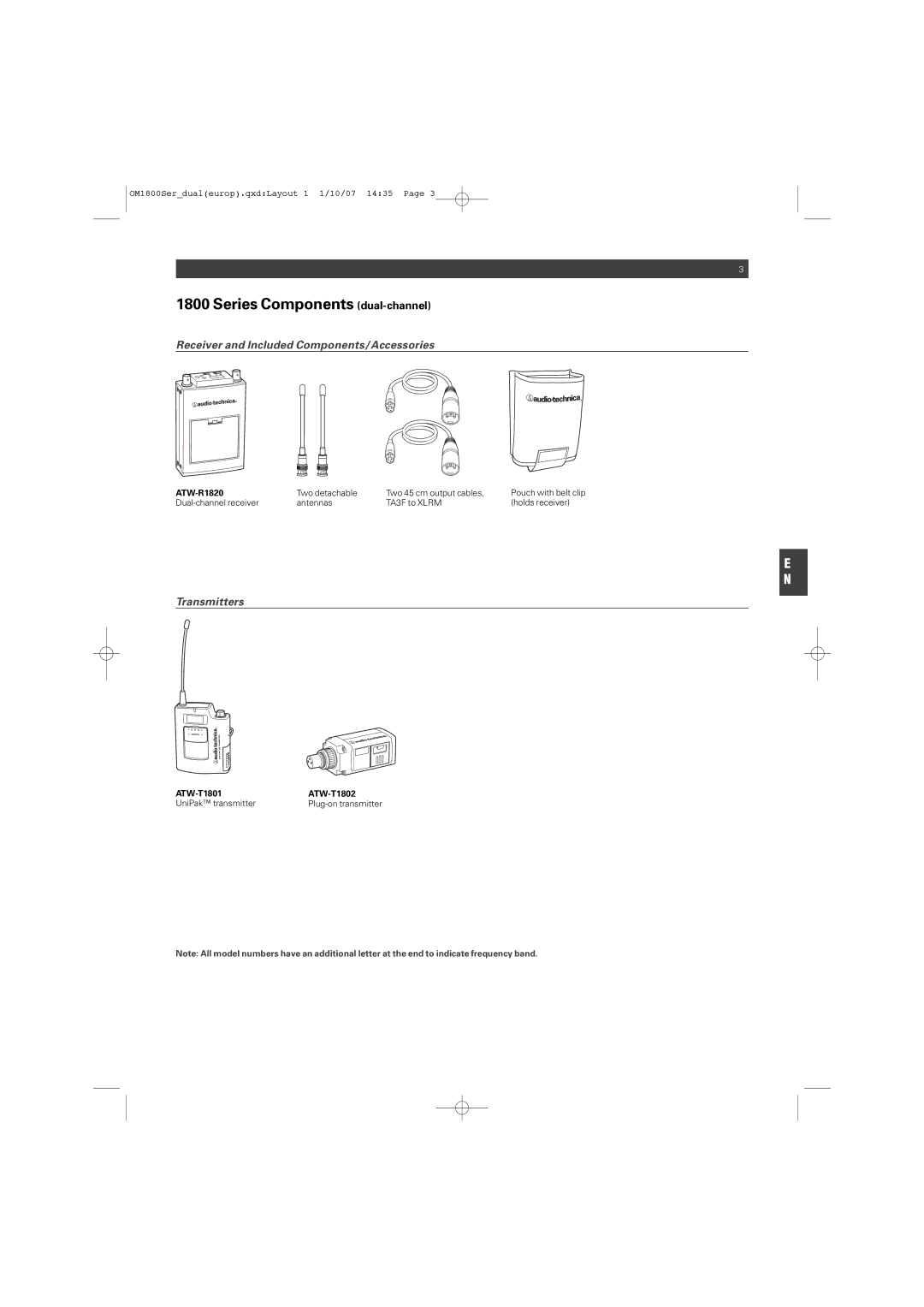 Audio-Technica ATW-T1820 manual Series Components dual-channel, Two detachable Two 45 cm output cables 