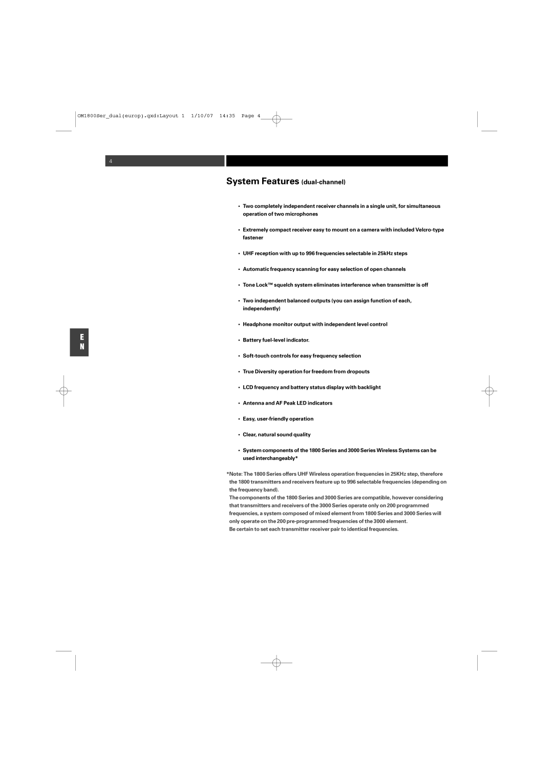 Audio-Technica ATW-T1820 manual System Features dual-channel 