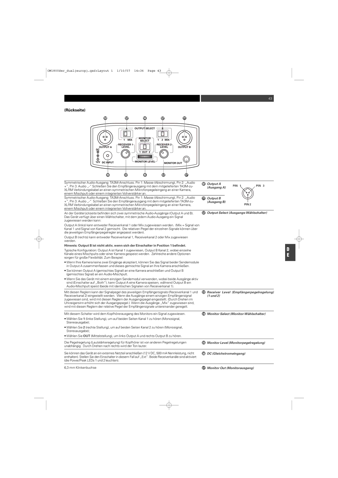 Audio-Technica ATW-T1820 manual Rückseite 