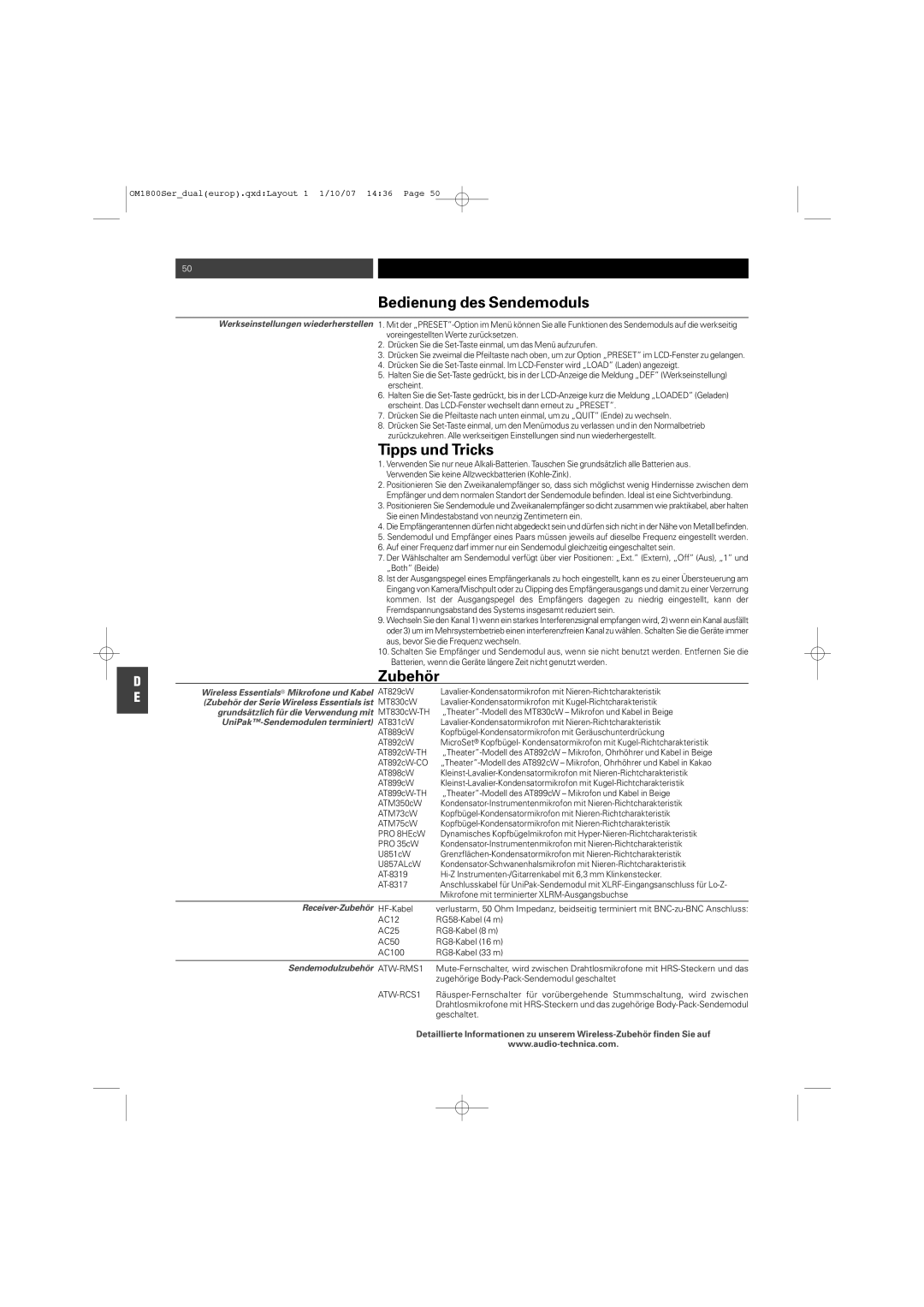 Audio-Technica ATW-T1820 manual Tipps und Tricks 