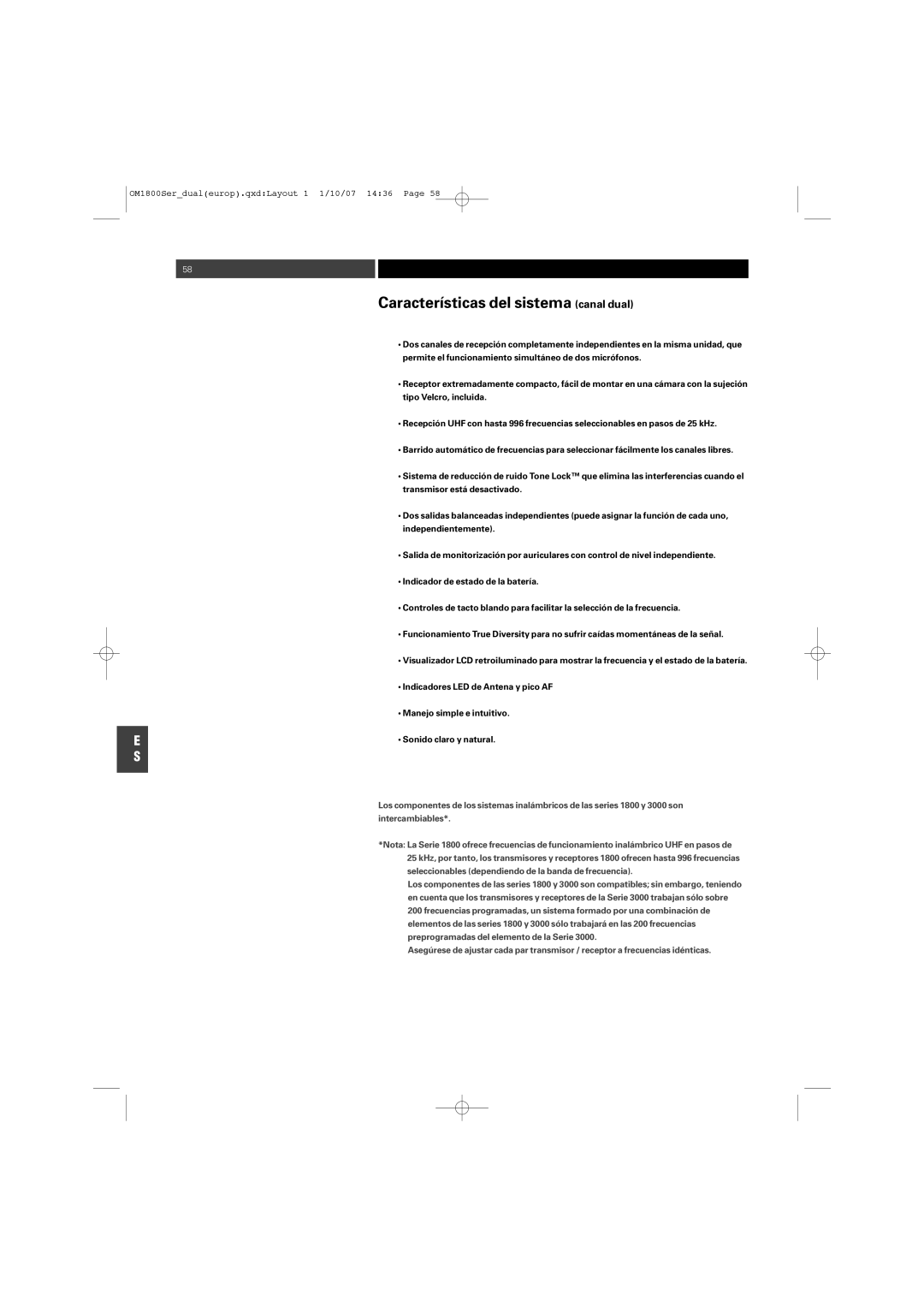 Audio-Technica ATW-T1820 manual Características del sistema canal dual 