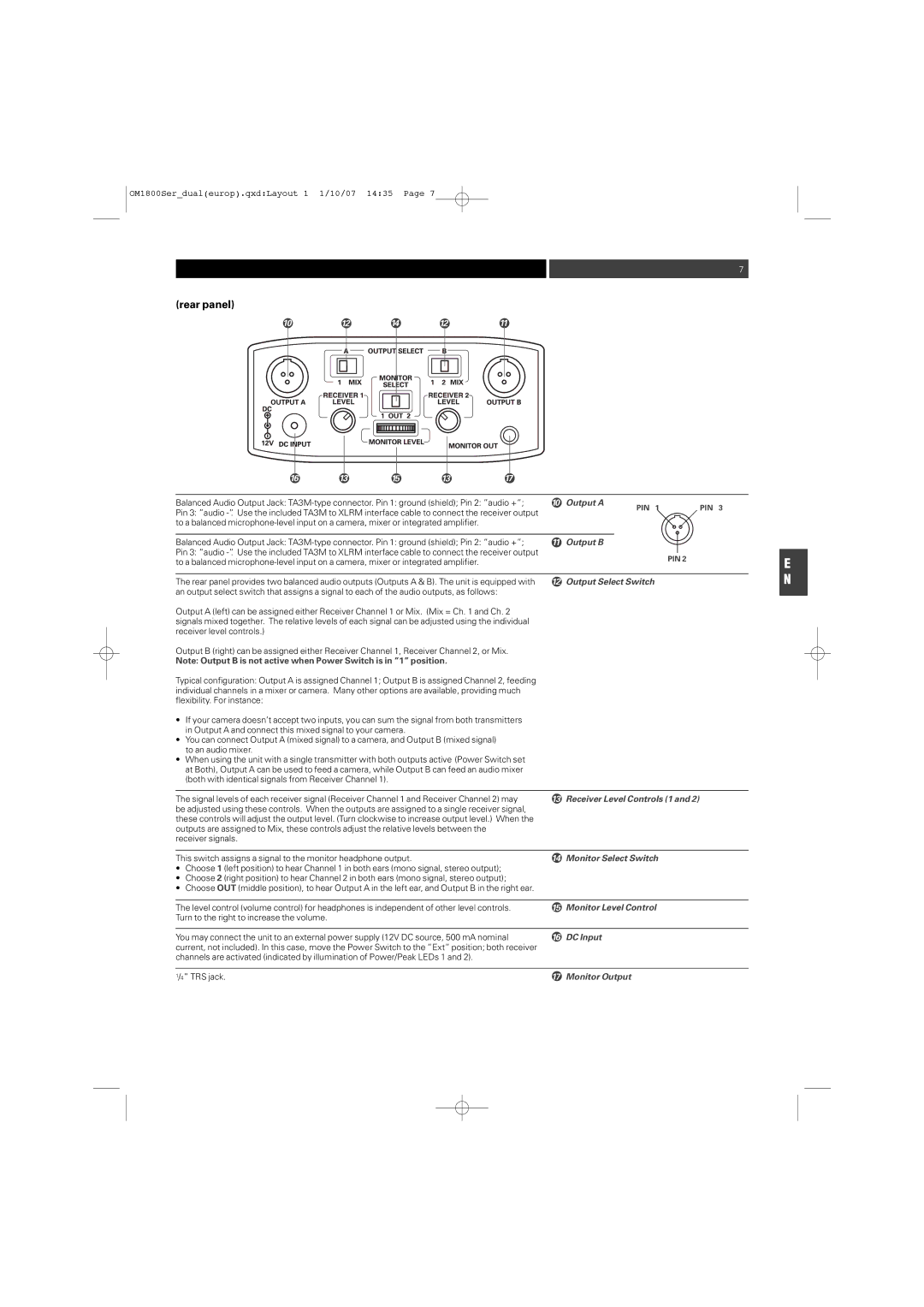 Audio-Technica ATW-T1820 manual Rear panel 