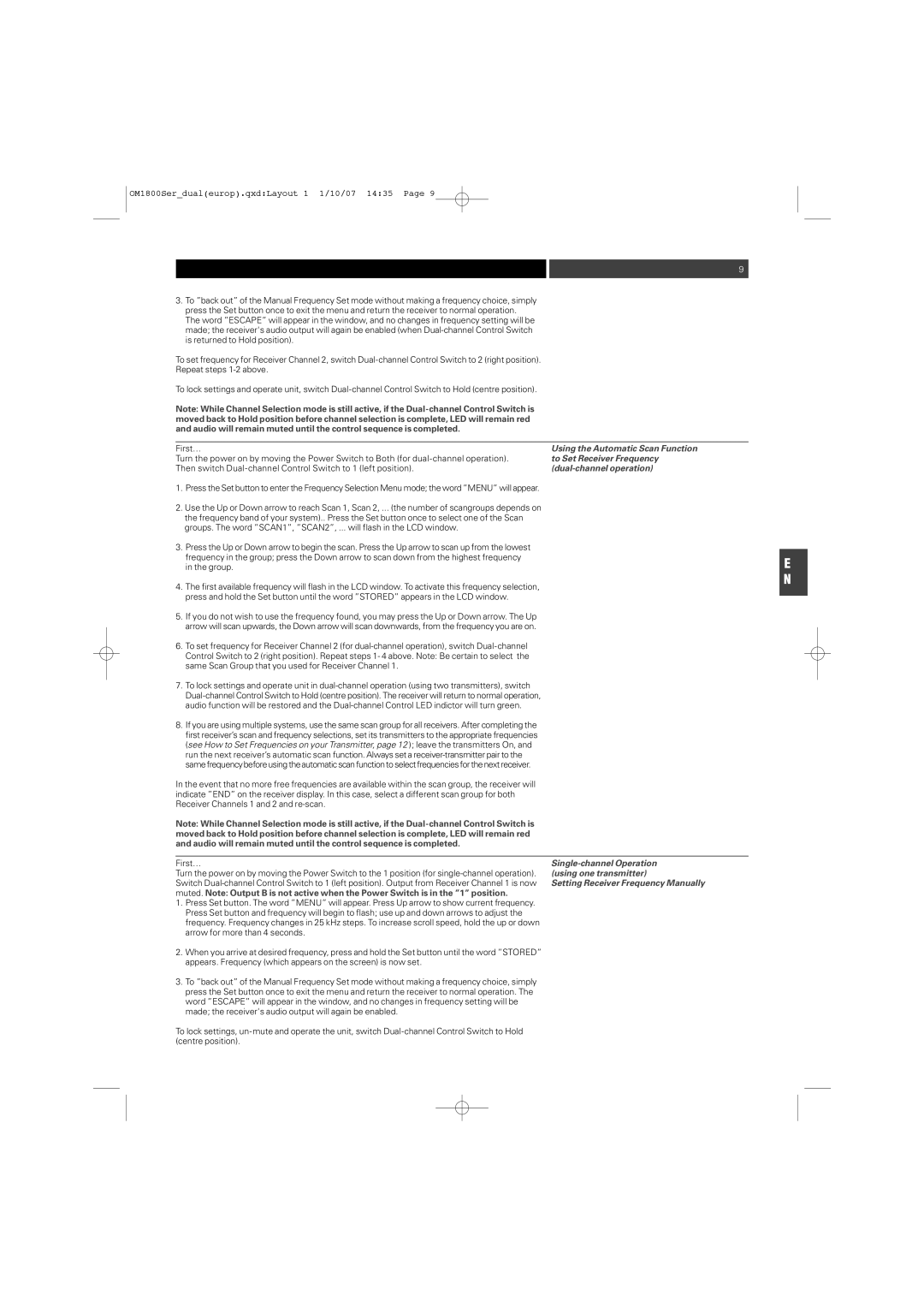 Audio-Technica ATW-T1820 manual Single-channel Operation, Using one transmitter, Setting Receiver Frequency Manually 