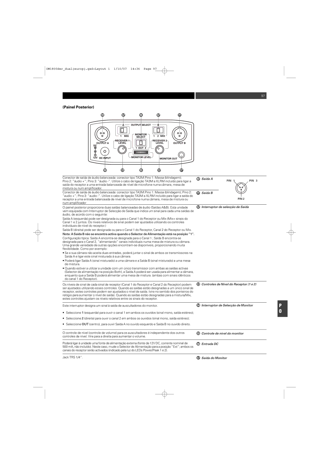 Audio-Technica ATW-T1820 manual Painel Posterior 