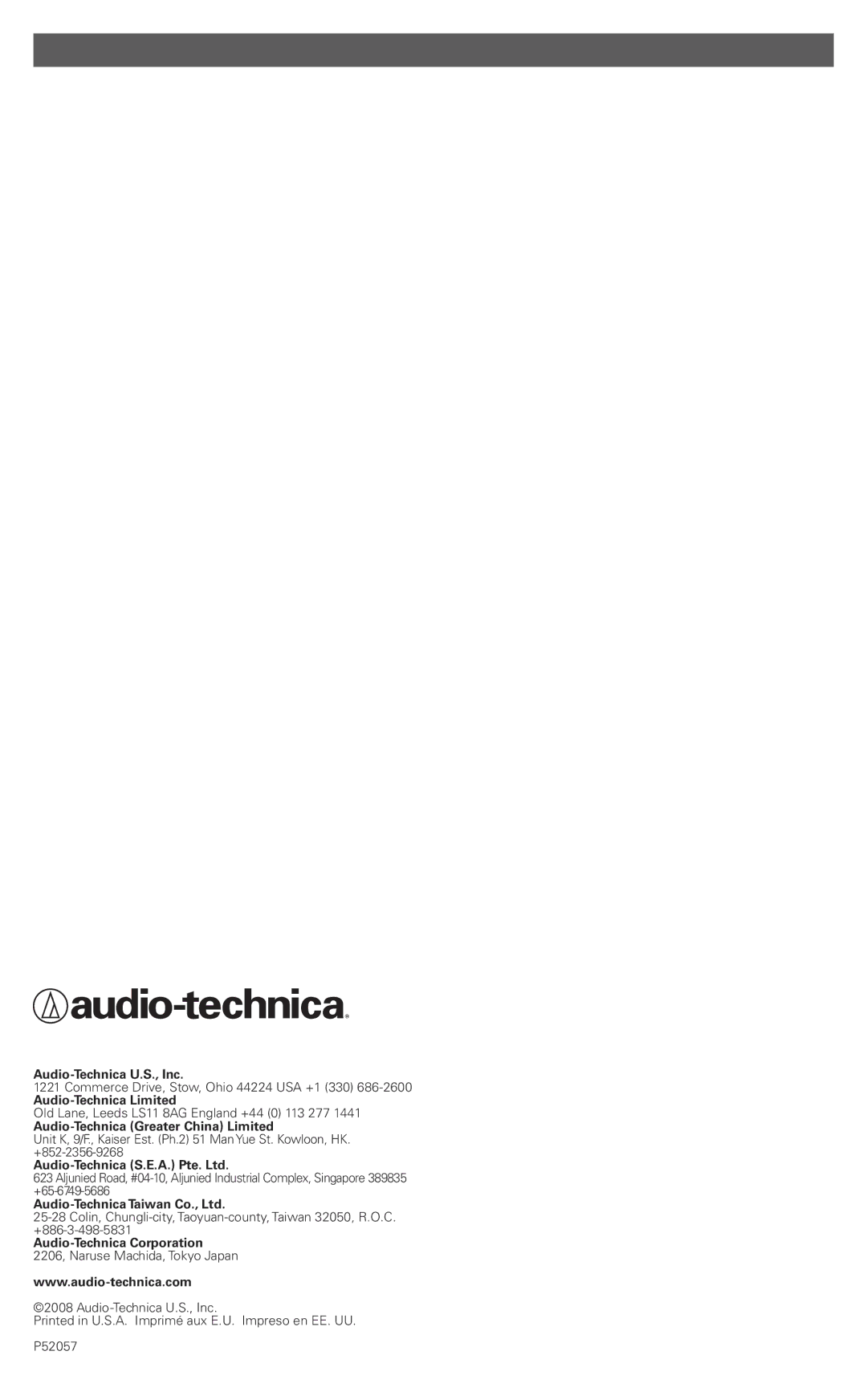 Audio-Technica EP3 manual Audio-Technica U.S., Inc 